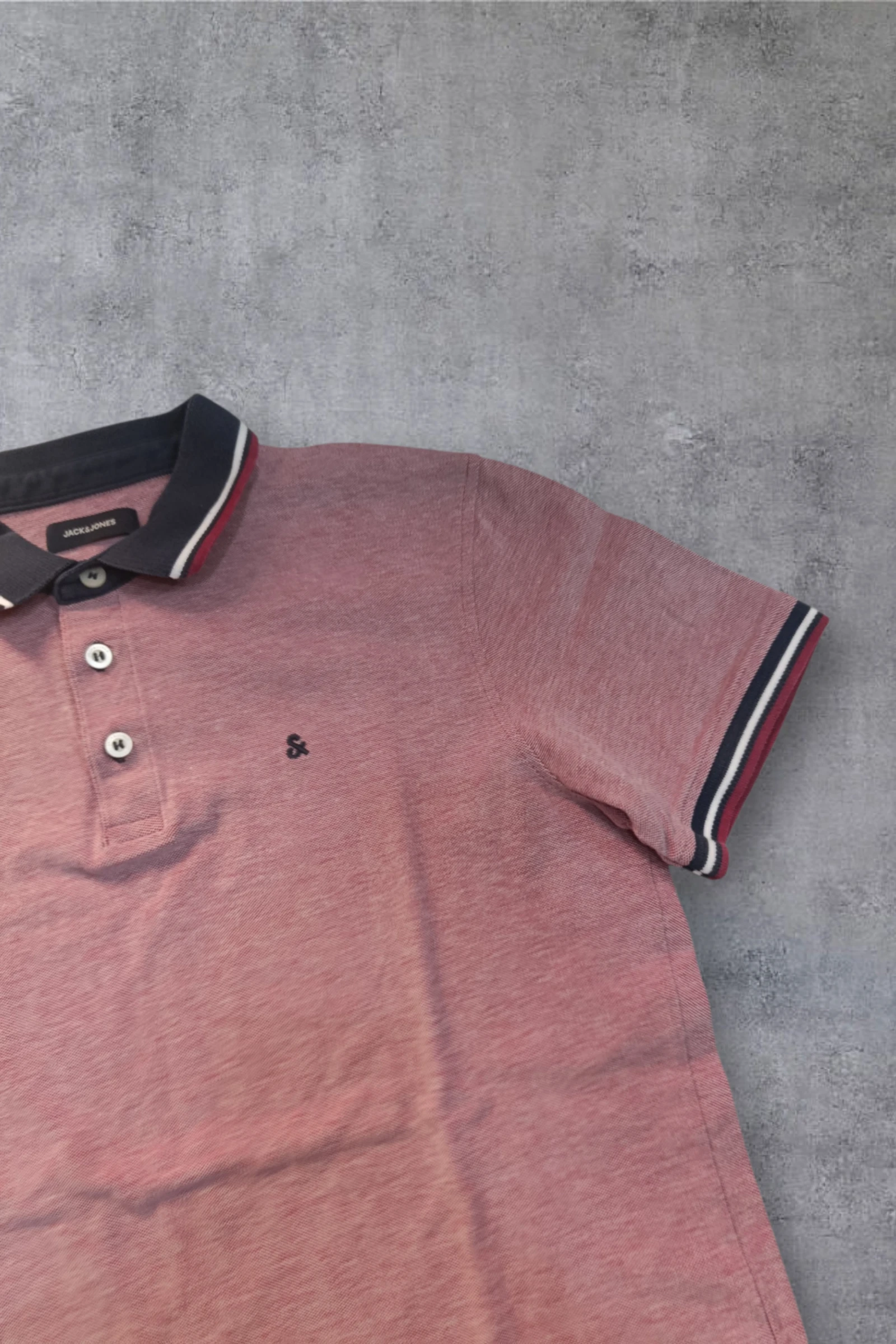 | Polo Jack & Jones Homem | Cor Rosa Mesclada | Gola Tipping Marinho Vintage | Tamanho M | – photo 5